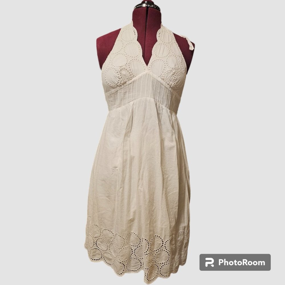 Jonathan Martin White Halter Tie Eyelet Boho Dress Midi Length Womens Size 12